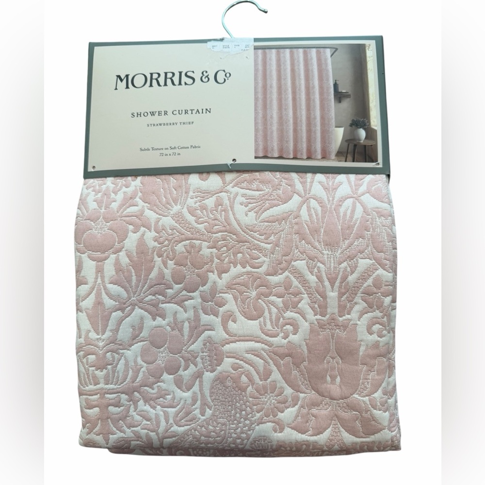 William Morris & Co STRAWBERRY THIEF Floral Shower Curtain Pink Ivory NEW